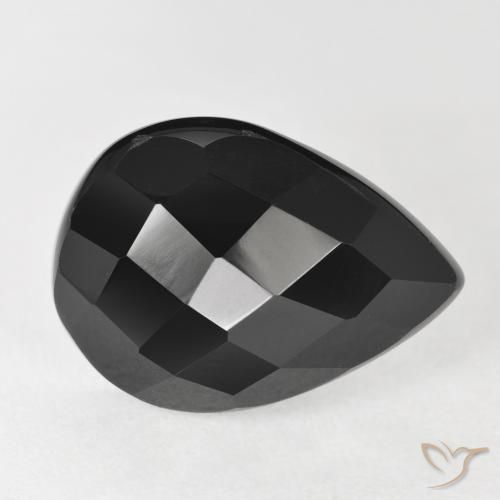 9.47 ct Black Onyx Stone, Natural Onyx in Pear Checkerboard Shape for Sale