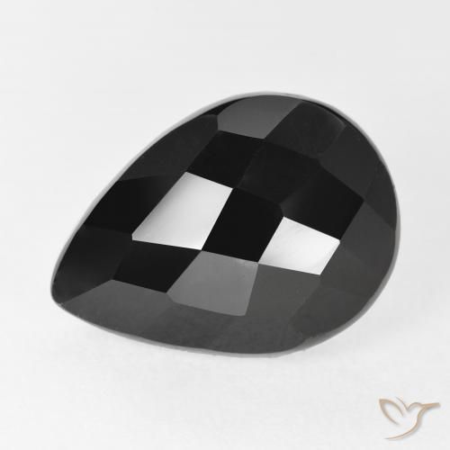 10.69 ct Black Onyx Stone, Natural Onyx in Pear Checkerboard Shape for Sale
