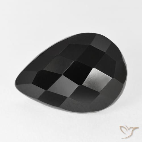 7.67 ct Black Onyx Stone, Natural Onyx in Pear Checkerboard Shape for Sale