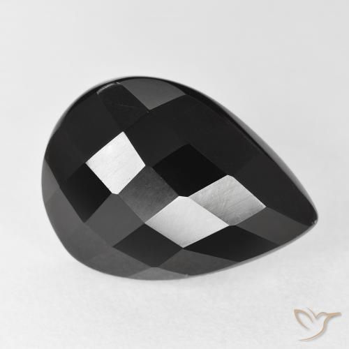 9.97 ct Black Onyx Stone, Natural Onyx in Pear Checkerboard Shape for Sale