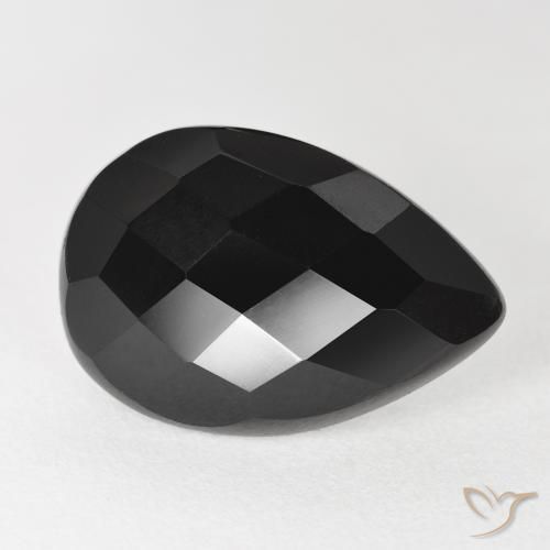 8.80 ct Black Onyx Stone, Natural Onyx in Pear Checkerboard Shape for Sale