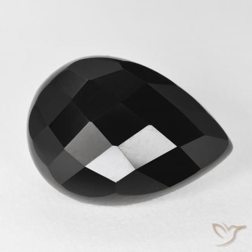 10.04 ct Black Onyx Stone, Natural Onyx in Pear Checkerboard Shape for Sale