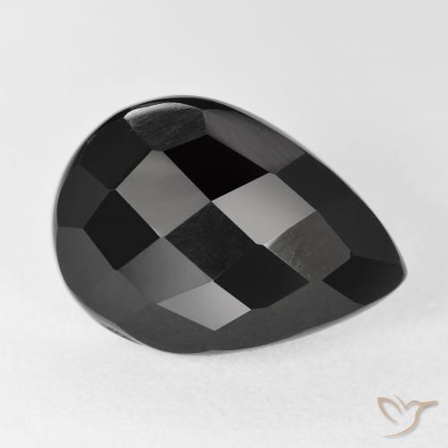 8.88 ct Black Onyx Stone, Natural Onyx in Pear Checkerboard Shape for Sale