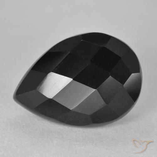 8.92 ct Black Onyx Stone, Natural Onyx in Pear Rose-Cut Shape for Sale