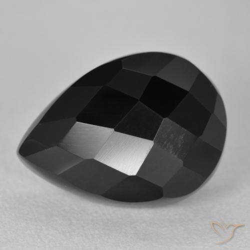 10.40 ct Black Onyx Stone, Natural Onyx in Pear Rose-Cut Shape for Sale