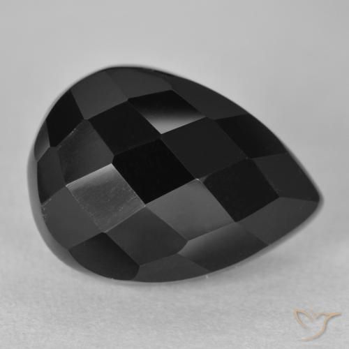 10.11 ct Black Onyx Stone, Natural Onyx in Pear Rose-Cut Shape for Sale