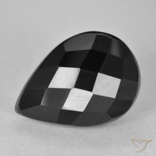 9.16 ct Black Onyx Stone, Natural Onyx in Pear Rose-Cut Shape for Sale