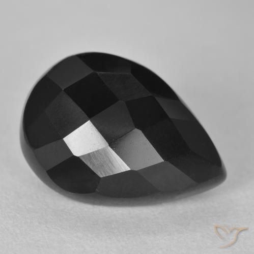 9.32 ct Black Onyx Stone, Natural Onyx in Pear Rose-Cut Shape for Sale