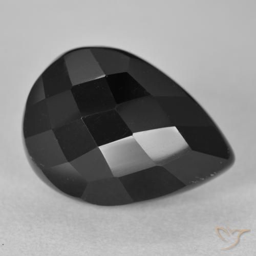 9.47 ct Black Onyx Stone, Natural Onyx in Pear Rose-Cut Shape for Sale