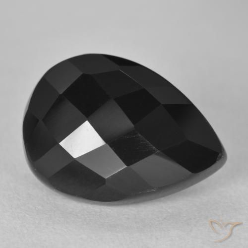 9.20 ct Black Onyx Stone, Natural Onyx in Pear Rose-Cut Shape for Sale
