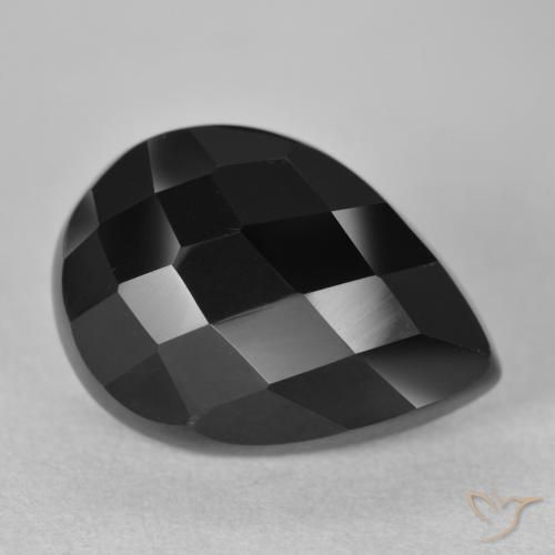 9.31 ct Black Onyx Stone, Natural Onyx in Pear Rose-Cut Shape for Sale