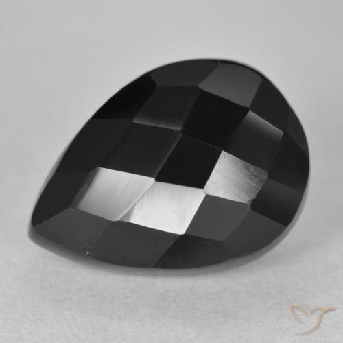 10.11 ct Black Onyx Stone, Natural Onyx in Pear Rose-Cut Shape for Sale