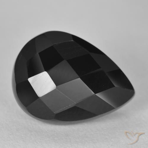 10.30 ct Black Onyx Stone, Natural Onyx in Pear Rose-Cut Shape for Sale