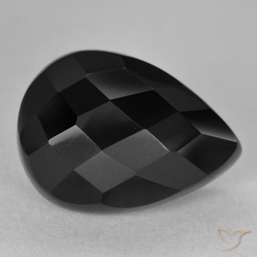 9.95 ct Black Onyx Stone, Natural Onyx in Pear Checkerboard Shape for Sale