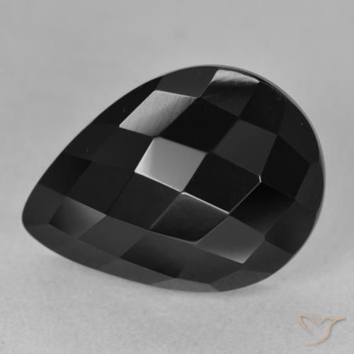 11.60 ct Black Onyx Stone, Natural Onyx in Pear Checkerboard Shape for Sale