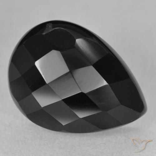 9.91 ct Black Onyx Stone, Natural Onyx in Pear Checkerboard Shape for Sale