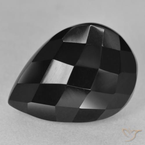 9.60 ct Black Onyx Stone, Natural Onyx in Pear Checkerboard Shape for Sale