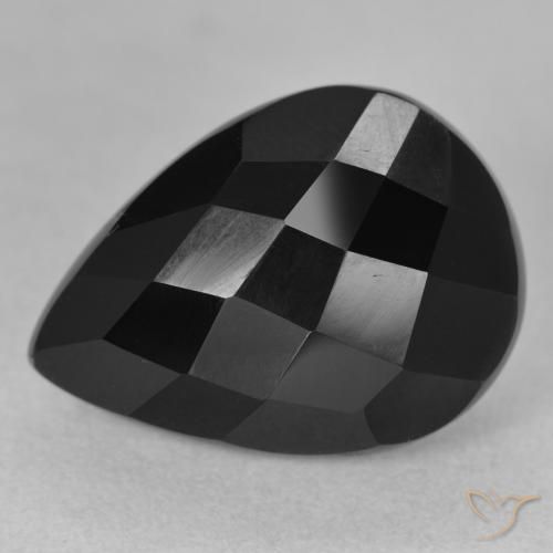 8.70 ct Black Onyx Gemstone, Onyx Gem in Pear Checkerboard Shape for Sale.