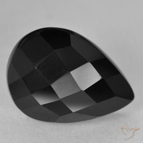 8.70 ct Black Onyx Stone, Natural Onyx in Pear Checkerboard Shape for Sale