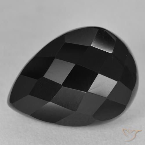 10.14 ct Black Onyx Stone, Natural Onyx in Pear Checkerboard Shape for Sale