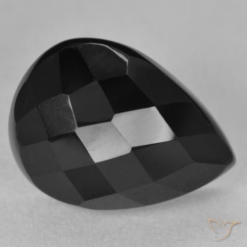 10.07 ct Black Onyx Stone, Natural Onyx in Pear Checkerboard Shape for Sale