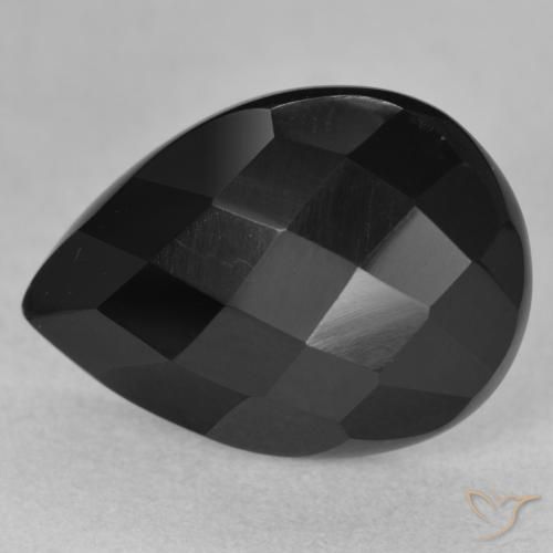 8.11 ct Black Onyx Stone, Natural Onyx in Pear Checkerboard Shape for Sale