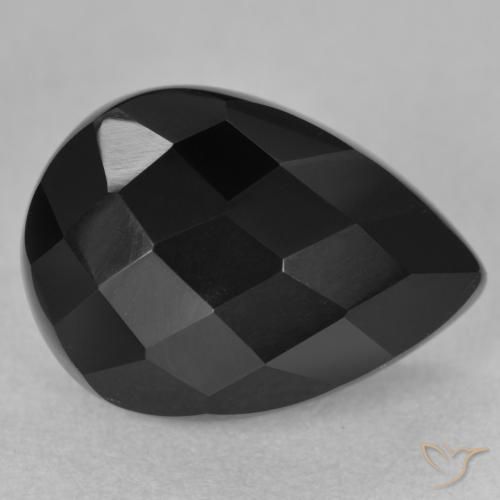 9.82 ct Black Onyx Stone, Natural Onyx in Pear Checkerboard Shape for Sale