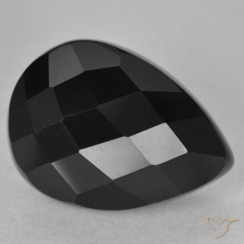 10.32 ct Black Onyx Stone, Natural Onyx in Pear Checkerboard Shape for Sale