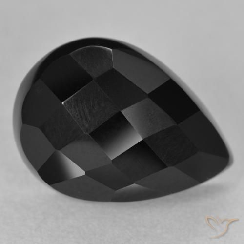 10.05 ct Black Onyx Stone, Natural Onyx in Pear Checkerboard Shape for Sale