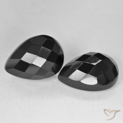 21.42 ctw Black Onyx Stones, Natural Onyx in Pear Checkerboard Shape for Sale