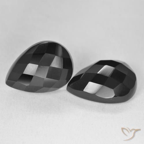 19.62 ctw Black Onyx Stones, Natural Onyx in Pear Checkerboard Shape for Sale