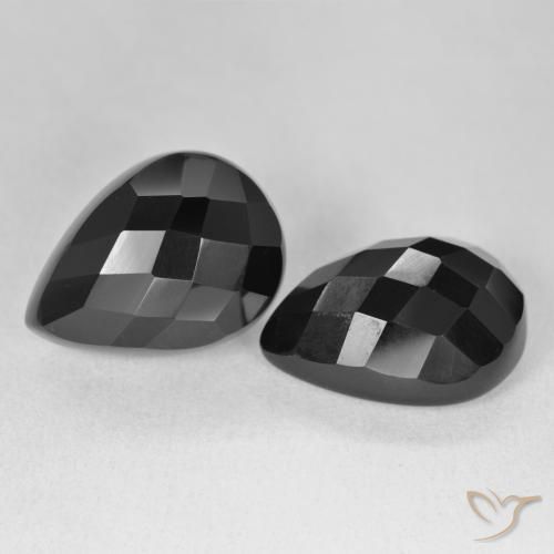 22.32 ctw Black Onyx Stones, Natural Onyx in Pear Checkerboard Shape for Sale