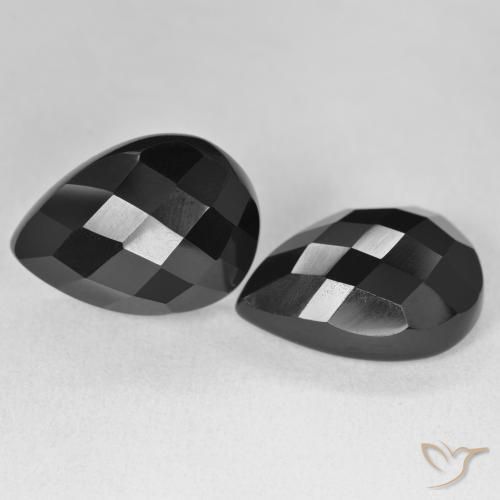 20.57 ctw Black Onyx Stones, Natural Onyx in Pear Checkerboard Shape for Sale