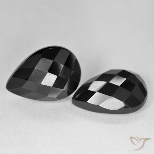 17.54 ctw Black Onyx Stones, Natural Onyx in Pear Checkerboard Shape for Sale