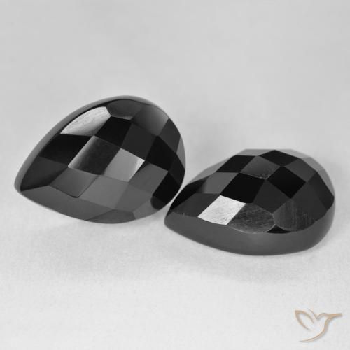 21.71 ctw Black Onyx Stones, Natural Onyx in Pear Checkerboard Shape for Sale