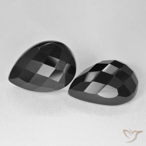 21.82 ctw Black Onyx Stones, Natural Onyx in Pear Checkerboard Shape for Sale