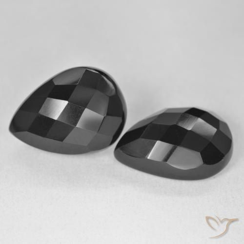 20.42 ctw Black Onyx Stones, Natural Onyx in Pear Checkerboard Shape for Sale