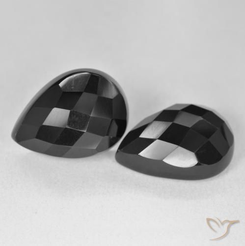 21.54 ctw Black Onyx Stones, Natural Onyx in Pear Checkerboard Shape for Sale