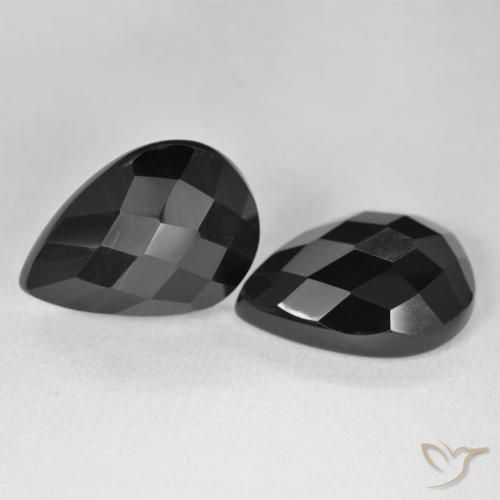 17.76 ctw Black Onyx Stones, Natural Onyx in Pear Checkerboard Shape for Sale
