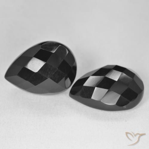 20.03 ctw Black Onyx Stones, Natural Onyx in Pear Checkerboard Shape for Sale