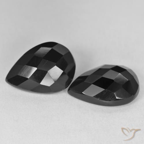 16.58 ctw Black Onyx Stones, Natural Onyx in Pear Checkerboard Shape for Sale