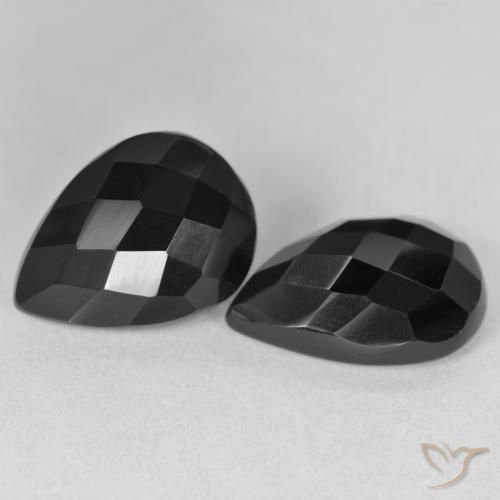 17.51 ctw Black Onyx Stones, Natural Onyx in Pear Checkerboard Shape for Sale