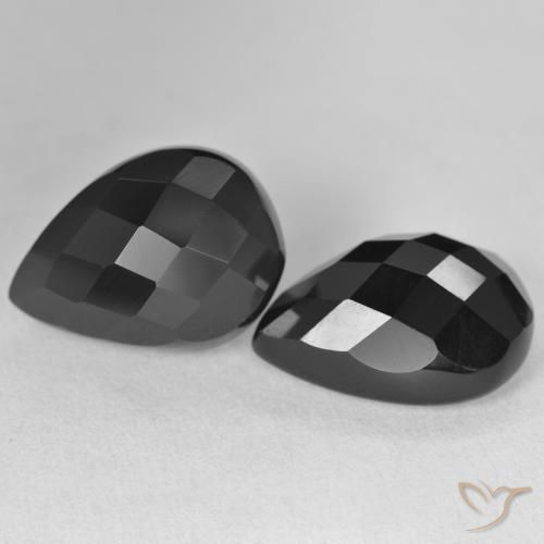 22.03 ctw Black Onyx Stones, Natural Onyx in Pear Checkerboard Shape for Sale