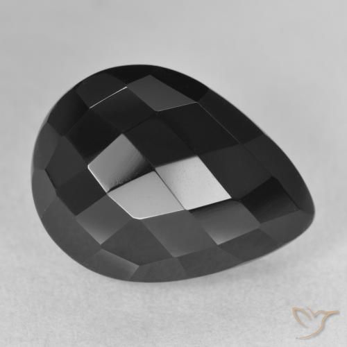12.67 ct Black Onyx Stone, Natural Onyx in Pear Checkerboard Shape for Sale