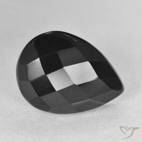 5.80 ct Black Onyx Stone, Natural Onyx in Pear Checkerboard Shape for Sale