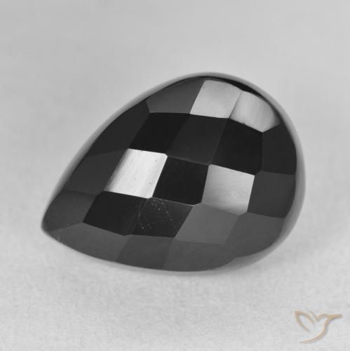 10.59 ct Black Onyx Stone, Natural Onyx in Pear Checkerboard Shape for Sale