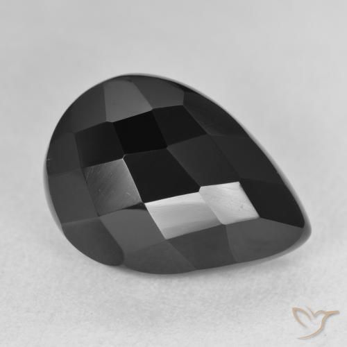 9.50 ct Black Onyx Stone, Natural Onyx in Pear Checkerboard Shape for Sale