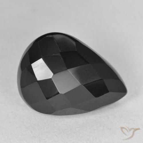 9.35 ct Black Onyx Stone, Natural Onyx in Pear Checkerboard Shape for Sale