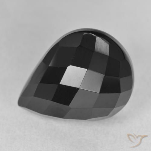 13.39 ct Black Onyx Stone, Natural Onyx in Pear Checkerboard Shape for Sale