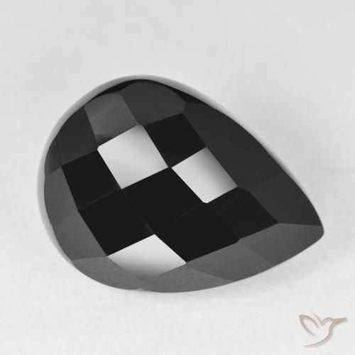 10.51 ct Black Onyx Stone, Natural Onyx in Pear Checkerboard Shape for Sale